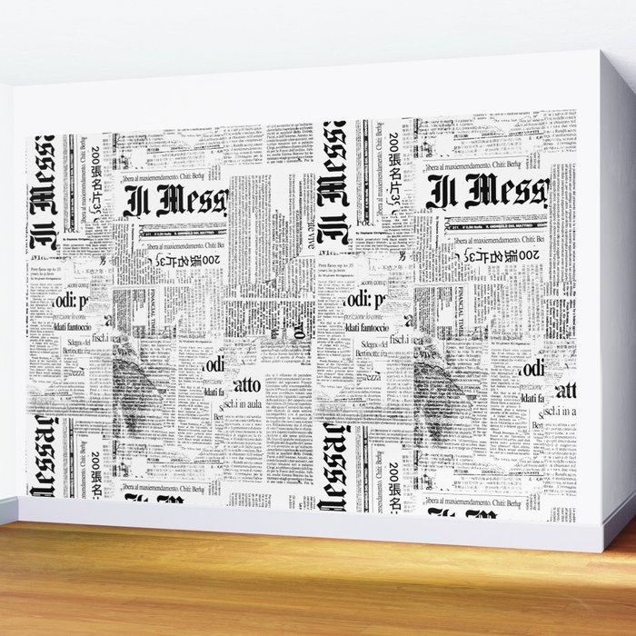 Black And White Collage Of Grunge Newspaper Fragments Wall Mural