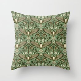 Falcon and Oriental Flowers (Green) Throw Pillow