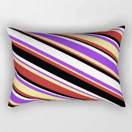 [ Thumbnail: Colorful Purple, Tan, Red, Black & White Colored Stripes Pattern Rectangular Pillow ]