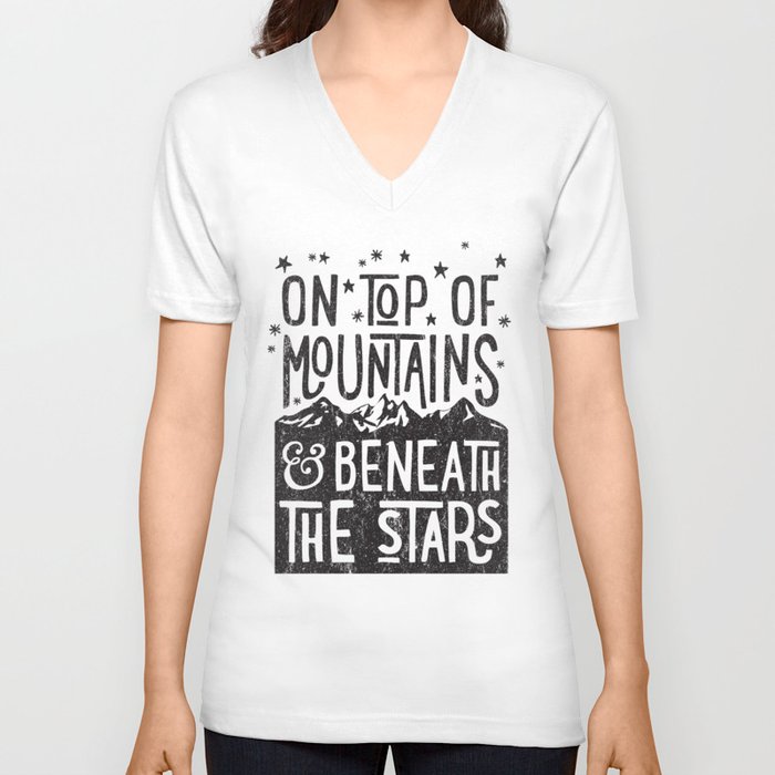 on top of mountain and beneath the stars V Neck T Shirt