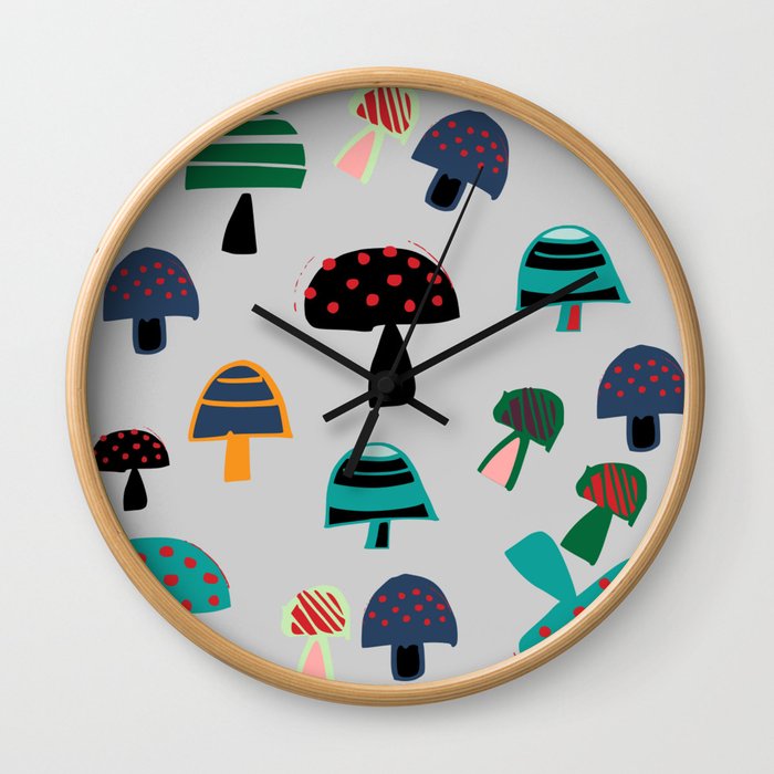 Cute Mushroom gray Wall Clock