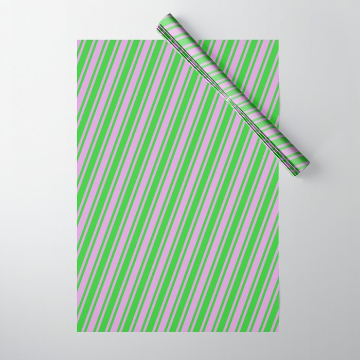 Lime Green & Plum Colored Lined/Striped Pattern Wrapping Paper