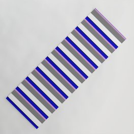 [ Thumbnail: Eyecatching Blue, Plum, Grey, White, and Black Colored Lines Pattern Yoga Mat ]
