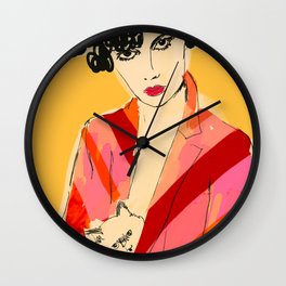Woman with cat 2 Wall Clock