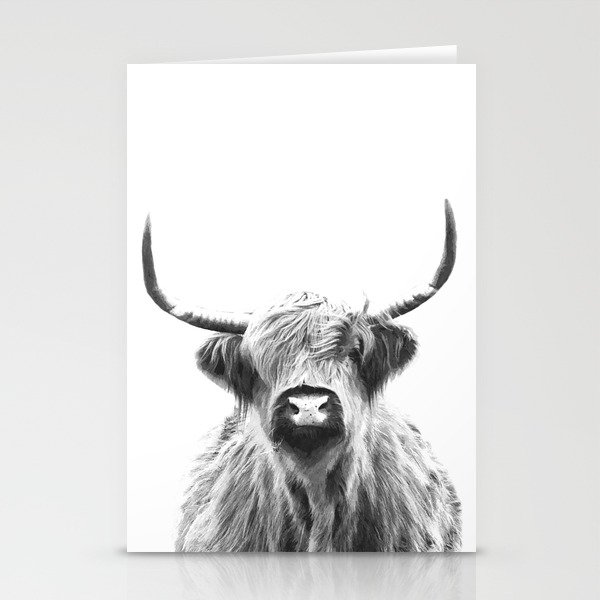 Black and White Highland Cow Portrait Stationery Cards