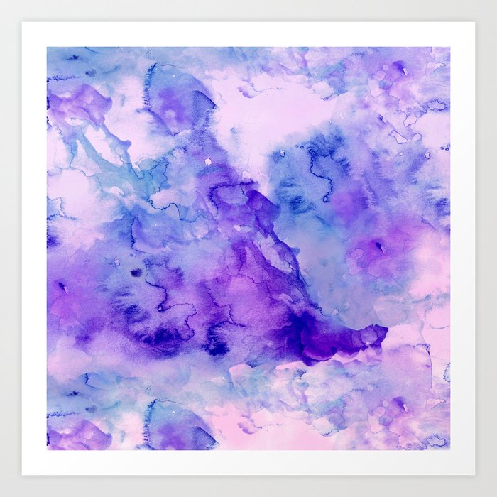 Peacock Purple Lavender Hand Painted Bright Abstract Watercolor