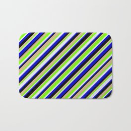 [ Thumbnail: Eye-catching Green, Lavender, Blue, Black, and Tan Colored Lined/Striped Pattern Bath Mat ]