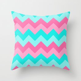 Hot Pink Turquoise Aqua Blue Chevron Zigzag Pattern Print Throw Pillow