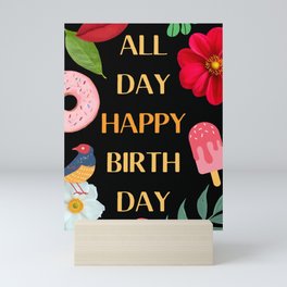 all day happy birthday collage art Mini Art Print