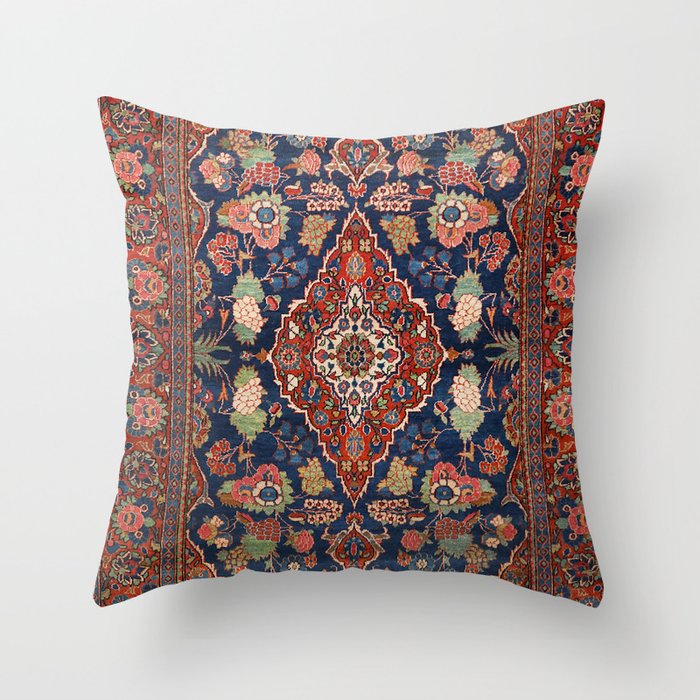 Persia Kashan Old Century Authentic Colorful Lattice Red Medallian Vintage Rug Pattern Throw Pillow