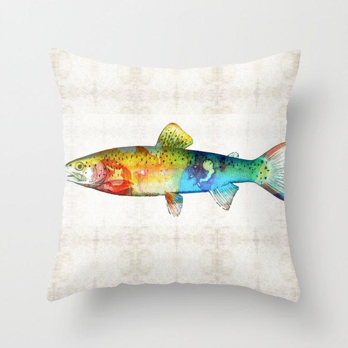 Rainbow Trout Art by Sharon Cummings Throw Pillow