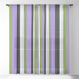 Purple, Green, Lavender & Black Colored Lined/Striped Pattern Sheer Curtain