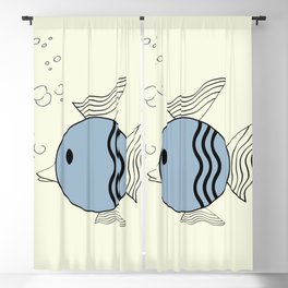 Watercolor illustration of a cheerful fish Blackout Curtain