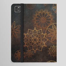 Floral Mandala Grunge in Gold Copper Brown and Teal  iPad Folio Case