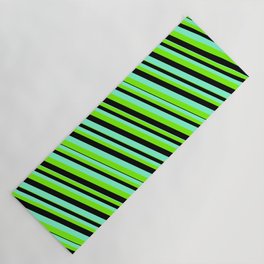 [ Thumbnail: Aquamarine, Green & Black Colored Lines/Stripes Pattern Yoga Mat ]