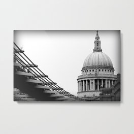 St Paul's Cathedral & The Millennium Bridge, London, UK Metal Print | Black and White, Architecture, Landscape 