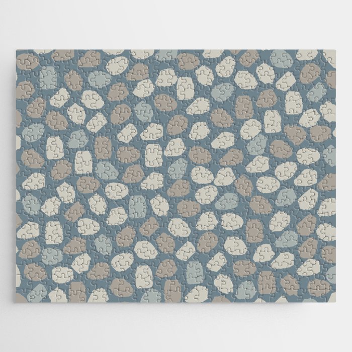 Ink Dot Mosaic Pattern in Neutral Blue Grey Tones Jigsaw Puzzle
