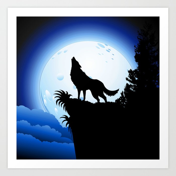 Wolf Howling at Blue Moon Art Print by bluedarkatlem ...
