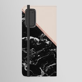Modern black white marble rose gold color block stripes blush pink Android Wallet Case