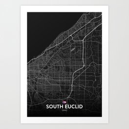 South Euclid, Ohio, United States - Dark City Map Art Print