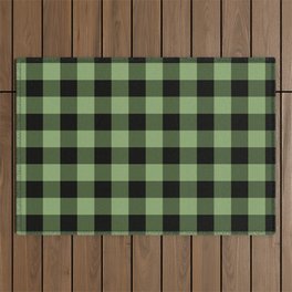 Green Gingham Check Outdoor Rug