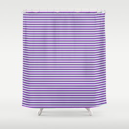 [ Thumbnail: Dark Sea Green, Light Cyan & Dark Violet Colored Stripes Pattern Shower Curtain ]