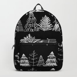 Trees Two White and Black Backpack | Ink Pen, Christmas, Black, Drawing, Inouye, Pattern, Christmastree, Black And White, December, Forest 