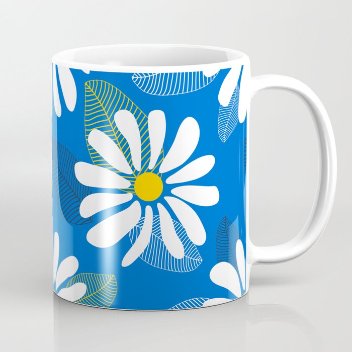 White daisies on a blue background Coffee Mug