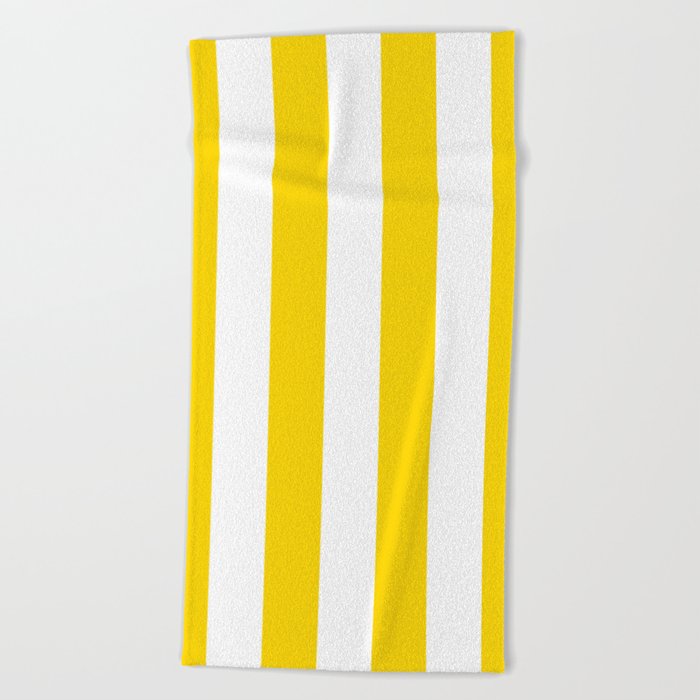 Vertical Stripes White and Gold Yellow Beach Towel by