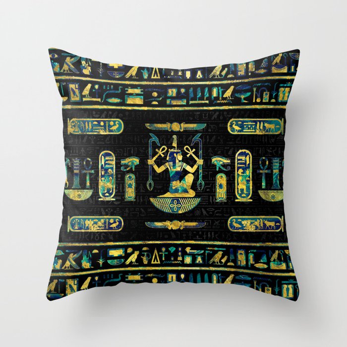 Egyptian  Gold and Blue Marble Ornament Throw Pillow