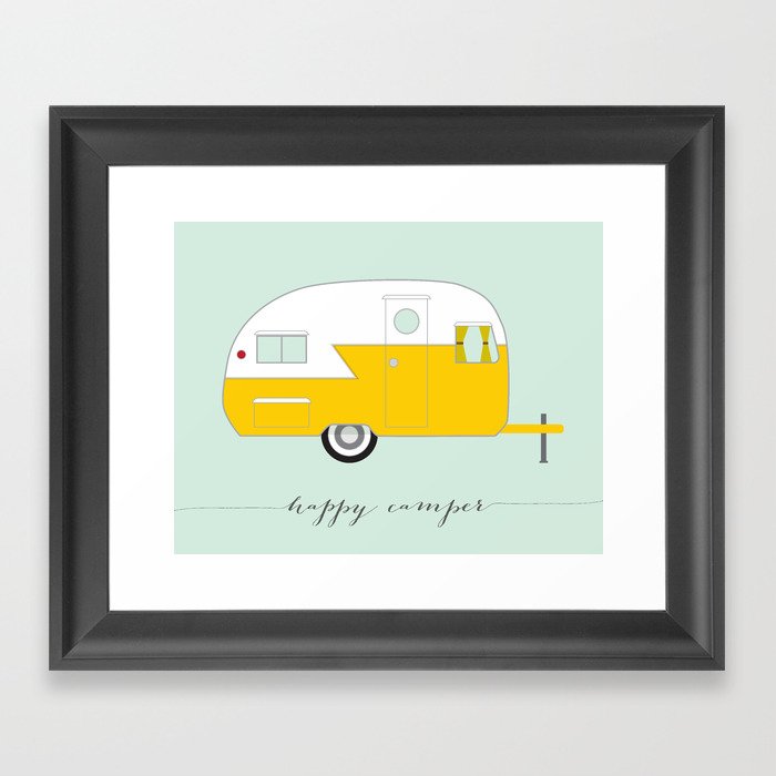 Yellow Happy Camper Framed Art Print