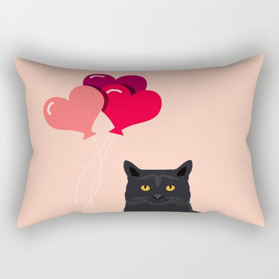Black Cat Love balloons valentine gifts for cat lady cat people gifts ideas funny cat themed gifts Rectangular Pillow