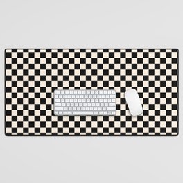 Checkerboard Mini Check Pattern in Black and Almond Cream Desk Mat