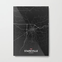 Starkville, Mississippi, United States - Dark City Map Metal Print