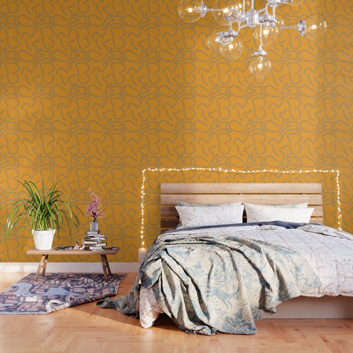 Abstract Mid century modern lines pattern - Marigold Wallpaper