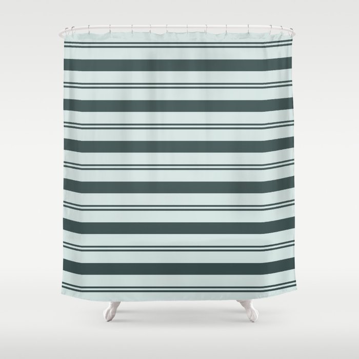 Night Watch Color of the Year Thick and Thin Horizontal Stripes on Cave Pearl Light Mint Green Shower Curtain