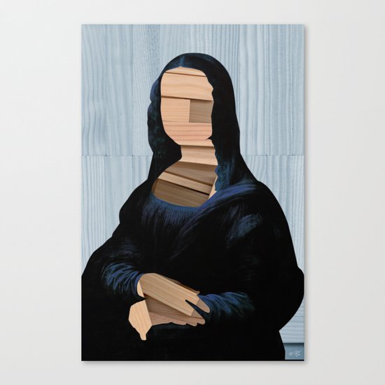 Mona Lisa - blue shining WoodCut Collage Canvas Print