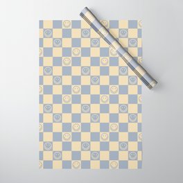 Cute Smiley Faces on Checkerboard \\ Neutral Color Palette Wrapping Paper