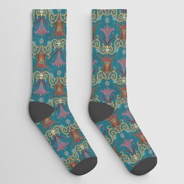 Ornate Lily Lotus Flowers Socks