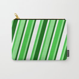 [ Thumbnail: Lime Green, Light Green, Dark Green, and White Colored Pattern of Stripes Carry-All Pouch ]
