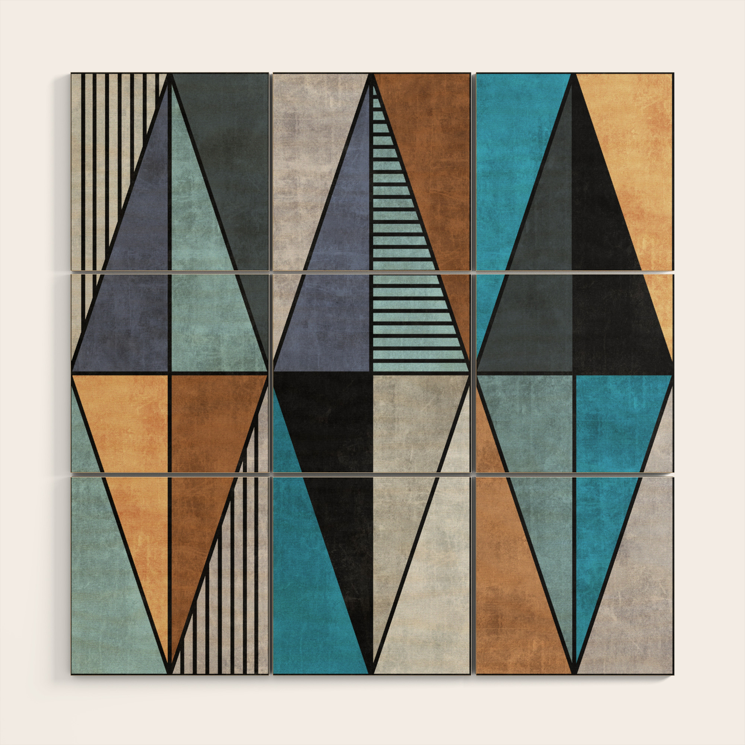 Colorful Concrete Triangles Blue Grey Brown Wood Wall Art By Zoltanratko Society6