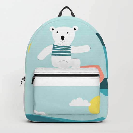 Polar bear surfing. Backpack