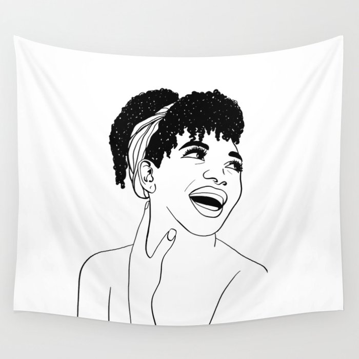 Black And White Line Art Female Portrait Wall Tapestry