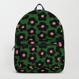 Retro Flowers Pattern, Green, Pink and Black Backpack