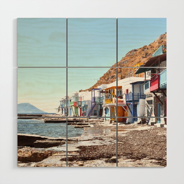 View Of Boat Houses In Klima Fishing Village On Milos Island, Greece Wood Wall Art