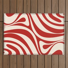 New Groove Retro Swirl Abstract Pattern in Red and Almond Cream Outdoor Rug