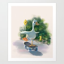 Goose on a Skateboard Art Print