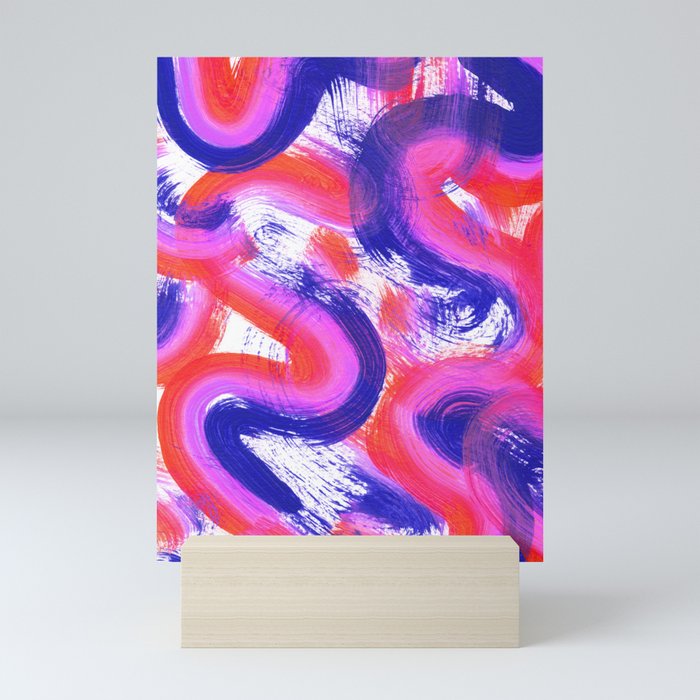 Abstract Wavy Squiggles Painting - Hot Red, Blue and Magenta Mini Art Print