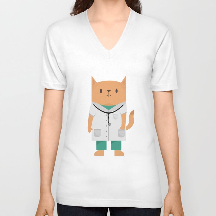 Doctor Cat V Neck T Shirt