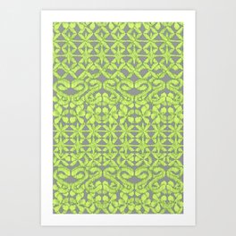 Ikat Lace in Lime on Dark Grey Art Print | Pattern, Abstract 